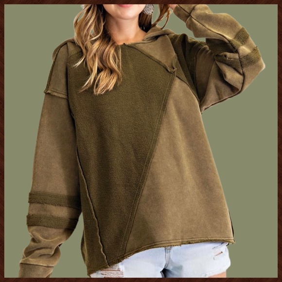 EASEL "Keep You Happy" Lux Brushed Cotton Blend Loose Pullover Hoodie Mix Fabric - Picture 3 of 16